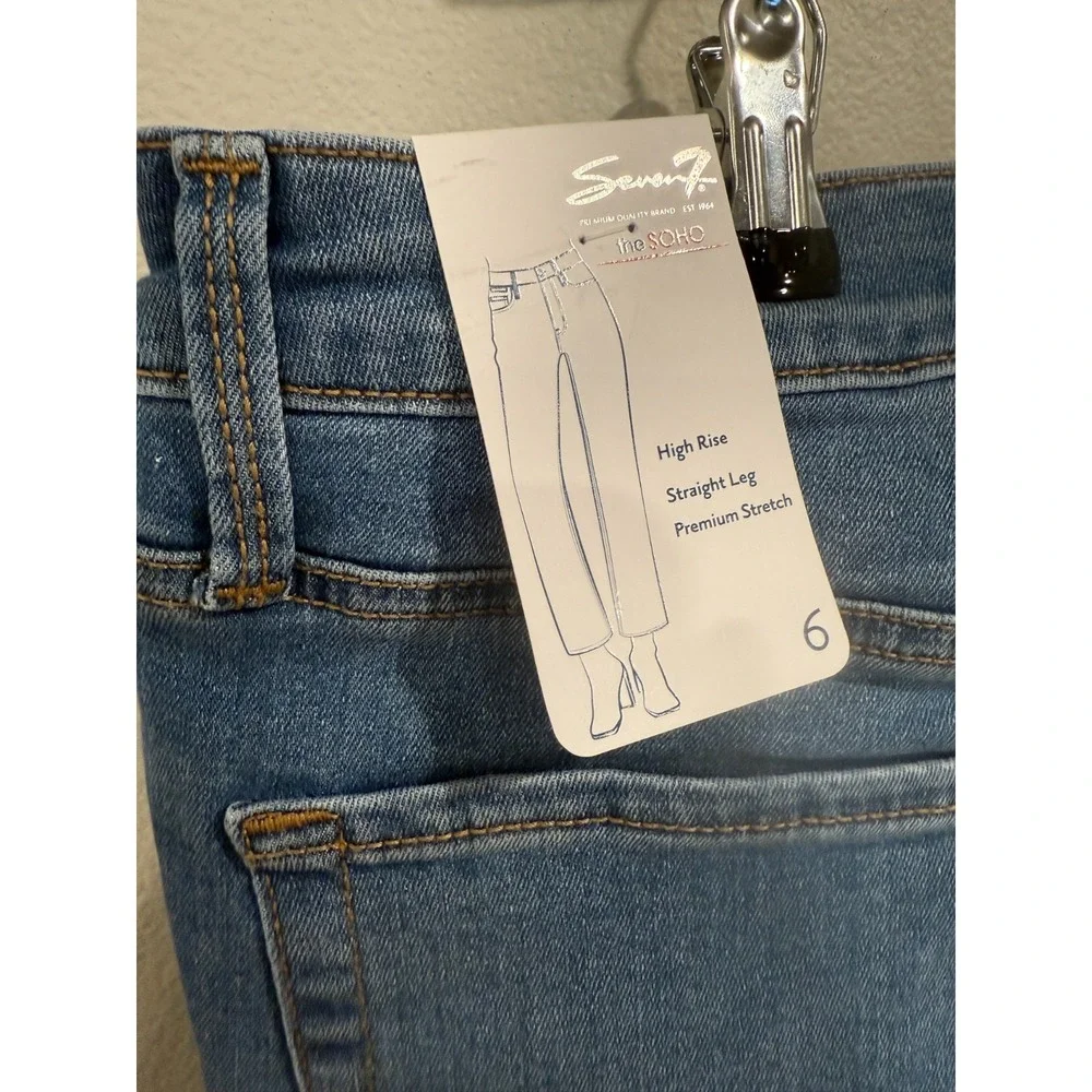 Seven7 The Soho Jeans Women's 6 Blue Denim Straight Stretch High-Rise Frayed Hem